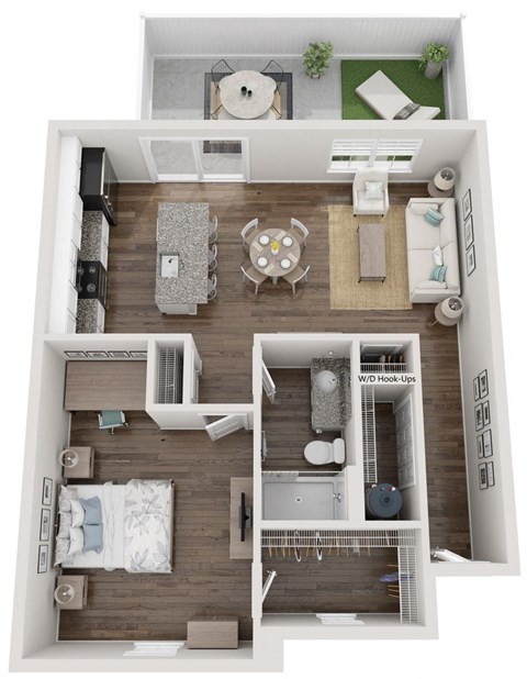 Floor plan for 1 bed, 1 bath, 829 sqft